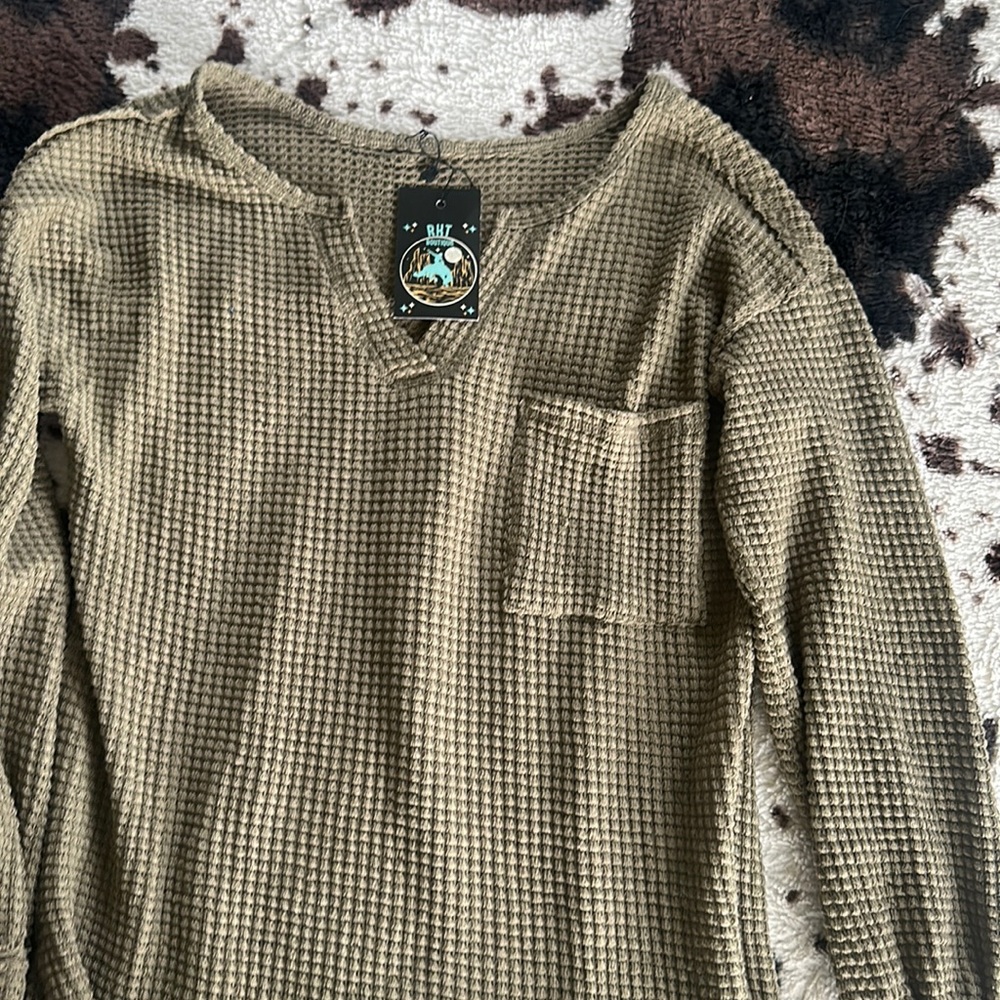 Vneck Waffle long sleeve